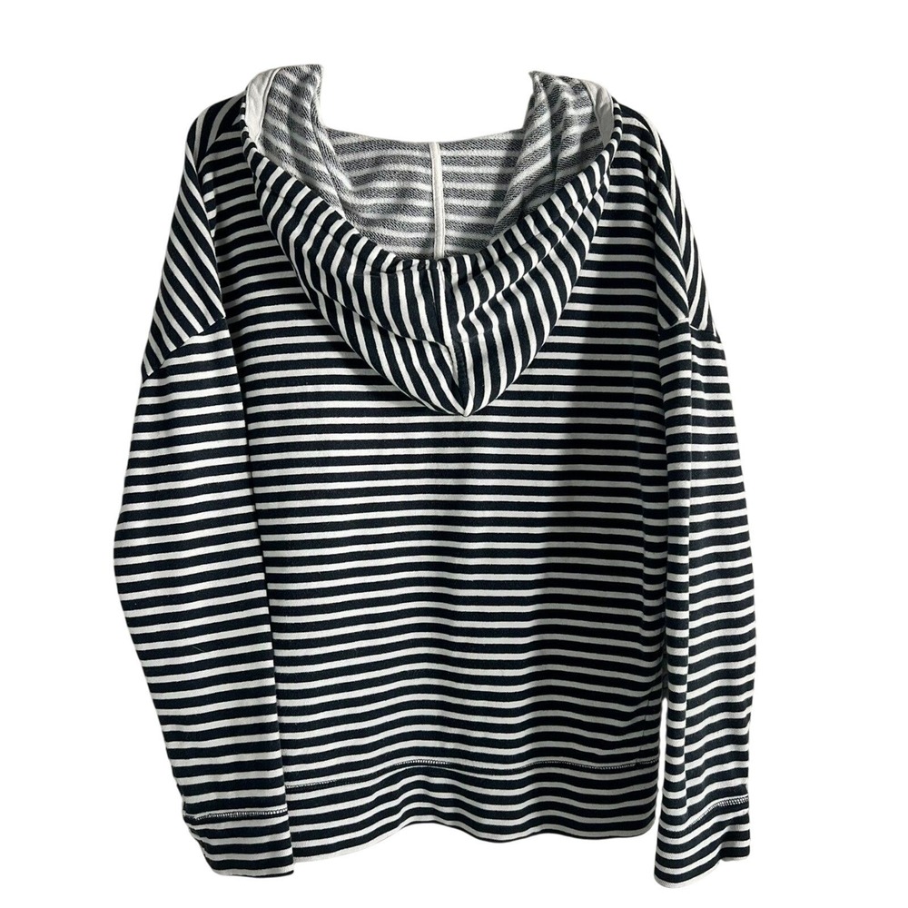 Banana Republic Women's Striped Hoodie Sweatshirt V Neck Pullover French Terry L